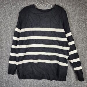French Connection Striped Sweater Women Small Black White Crew Neck Ribbed Trim